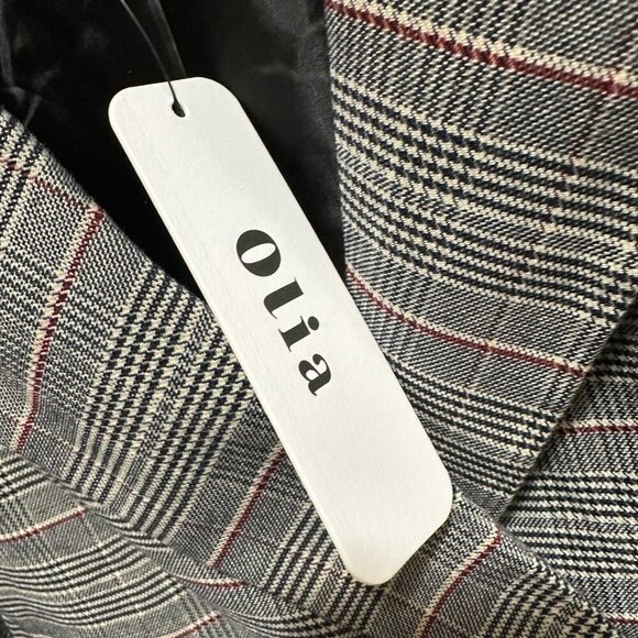 Olia Blazer Size S Black Red Plaid Double Breasted Covered‎ Button Suit Jacket - Picture 4 of 9